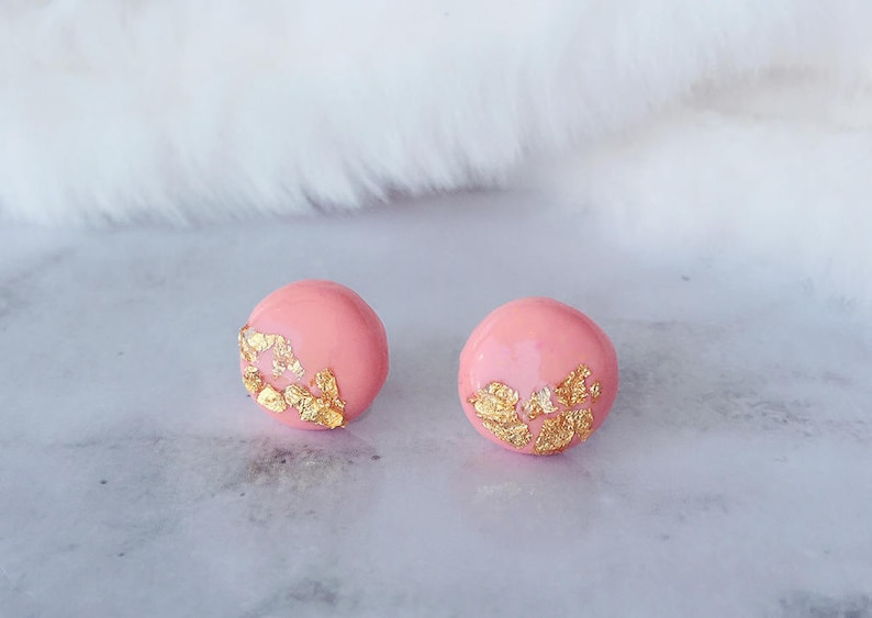 Polymer Clay Earrings/ Gold Leaf Earrings/ Gold Foil/ Round Etsy