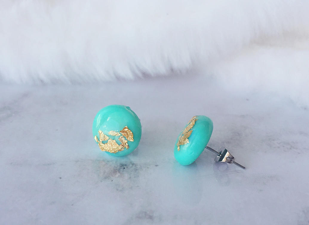 Polymer Clay Earrings/ Gold Leaf Earrings/ Gold Foil/ Round Etsy