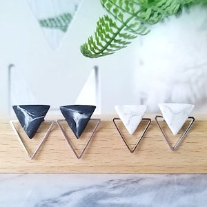 Handmade Polymer Clay Marble Triangle Earrings Minimalist Geometric Earrings Hypoallergenic Surgical Steel Stud image 2