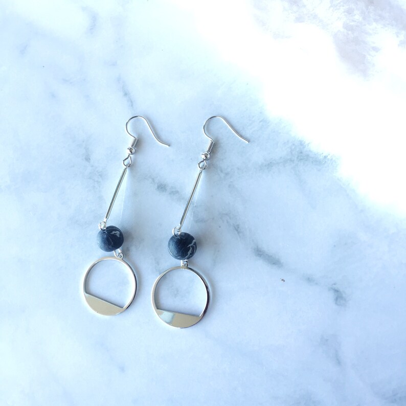 Handmade Circle Polymer Clay Surgial Steel Drop Earrings Hoop with Dangle Beads Earrings