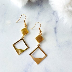 Golden Square frame with Polymer Clay Beads Dangle Earrings Handmade Square Polymer Clay Beads Surgical Steel Drop Earrings Pearl Gold