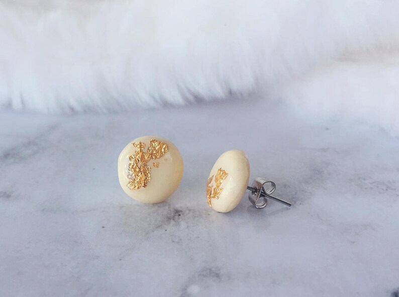 Polymer Clay Earrings/ Gold Leaf Earrings/ Gold Foil/ Round Etsy