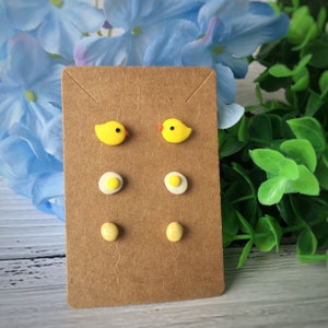 Set of 3 Studs Earrings/ Handmade Polymer Clay Earrings Set/ Chick Studs/ Fried Egg Studs/ Egg Studs/ Earrings Gift Set/ Surgical Steel
