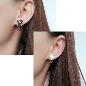 Handmade Polymer Clay Marble Triangle Earrings Minimalist Geometric Earrings Hypoallergenic Surgical Steel Stud image 6