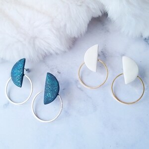 Handmade Semicircle Polymer Clay Hoop Surgical Steel Earrings