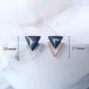 Handmade Polymer Clay Marble Triangle Earrings Minimalist Geometric Earrings Hypoallergenic Surgical Steel Stud image 3