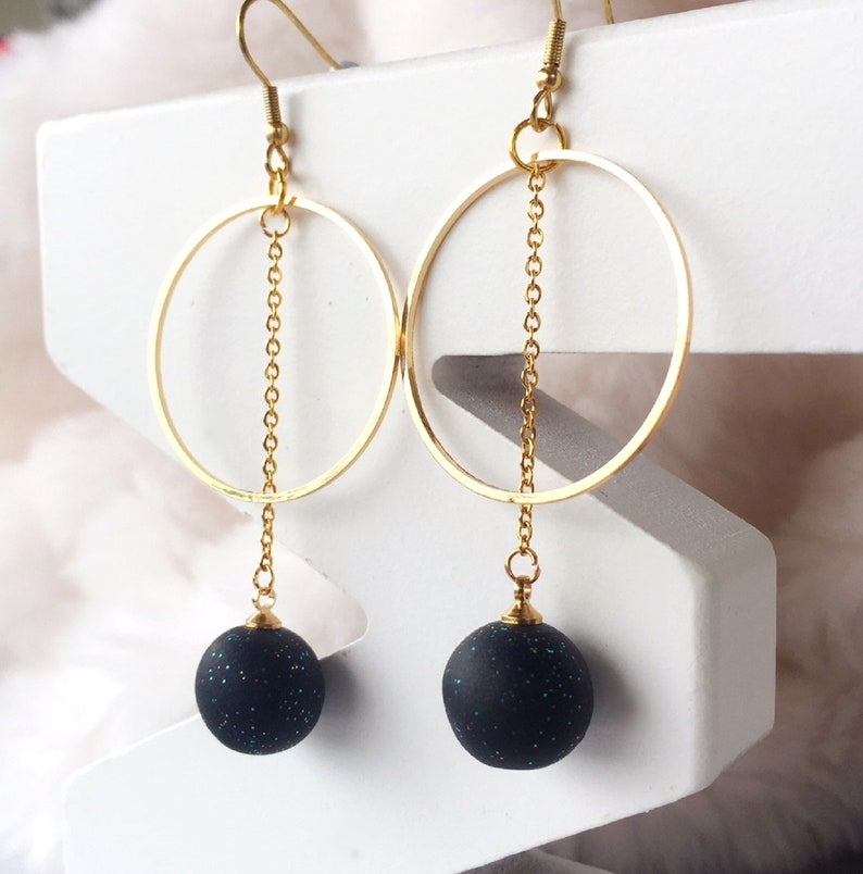 Golden Hoop Dangle Balls Earrings Handmade Polymer Clay Etsy Hong Kong