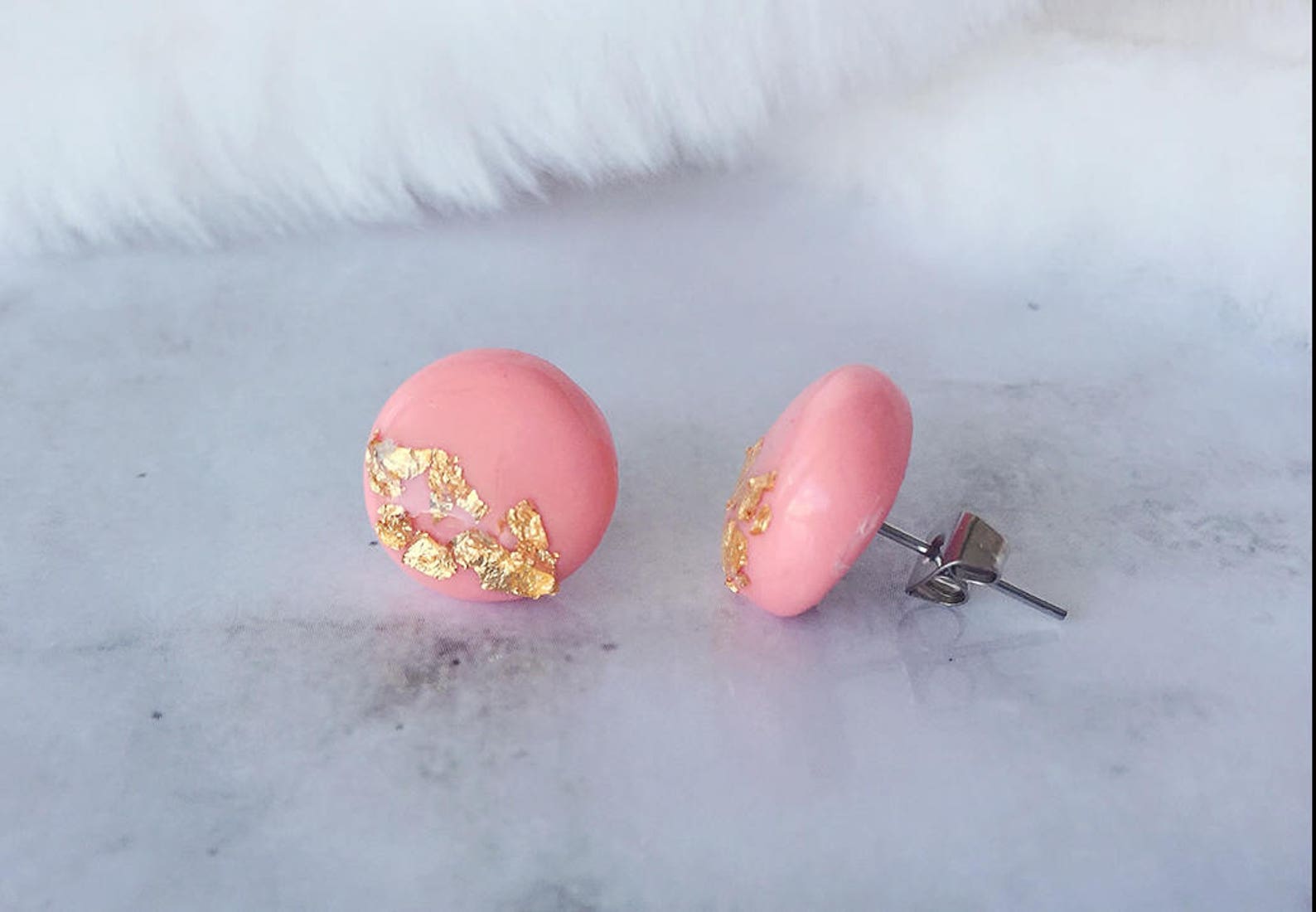 Polymer Clay Earrings/ Gold Leaf Earrings/ Gold Foil/ Round Etsy