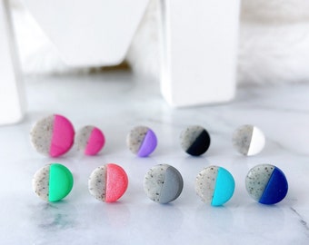 Round Color-blocking Stud Earrings - Handmade Polymer Clay Round Hypoallergenic Surgical Steel Stud Earrings