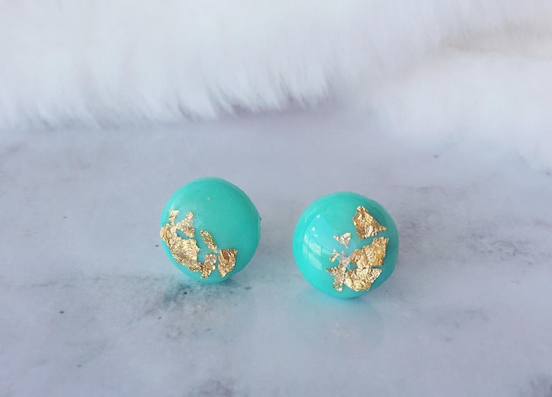 Polymer Clay Earrings/ Gold Leaf Earrings/ Gold Foil/ Round Etsy