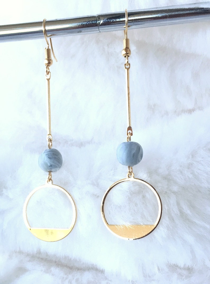 Handmade Circle Polymer Clay Surgial Steel Drop Earrings Hoop with Dangle Beads Earrings