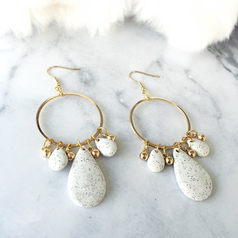 Handmade Polymer Clay Stone Golden Earrings Hypoallergenic Surgical Steel Dangle Earrings Boho Earrings