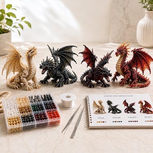 Kit fai da te Drago 3D con perline, set creativo Drago Fantasy da 4 pezzi, kit per la creazione di sculture con perline, materiali, strumenti e istruzioni, regalo creativo