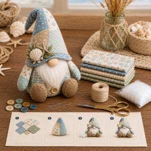 Kit de costura de gnomos para hacer tú mismo, kit de manualidades de gnomos de patchwork, kit para hacer gnomos de tela hechos a mano, proyecto de costura para principiantes, regalo de gnomo de temporada