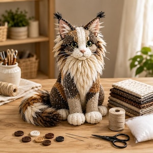 DIY-Katzen-Nähset, Patchwork-Katzen-Plüschtier-Set, Bastelset für handgefertigte Stofftiere, Nähprojekt für Anfänger, Geschenk für Katzenliebhaber