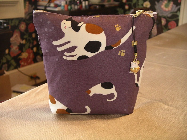 Asian Cats on Purple Make-Up Bag