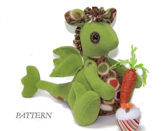 PATTERN PDF for Dragon with Cupcake & Carrot, using fleece fabrics, new or upcycled