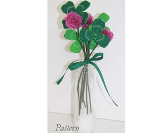 Pattern PDF for Felt Clover Bouquet Three & Four Leaf Clover and Flowers Instant Download