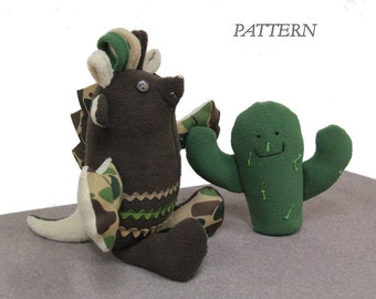 PATTERN PDF for Hedgehog Asaurus & Prickley the Cactus Stuffed Toy