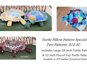 Turtle Pillows PDF PATTERNS Speciall!   Includes Pieced Top Turtle & Larger Turtle Pillow, from woven or fleece fabrics