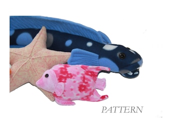 PATTERN PDF for Fishy Friends Stuffed Toy Sewing Pattern Angelfish Starfish Toothy Fish