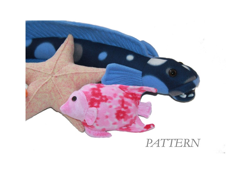 PATTERN PDF for Fishy Friends Stuffed Toy Sewing Pattern Angelfish Starfish Toothy Fish image 1