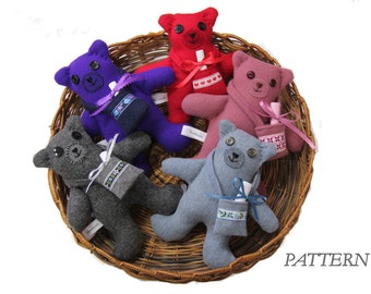 PATTERN PDF for My Message Bear, from wool or fleece, new or upcycled fabrics
