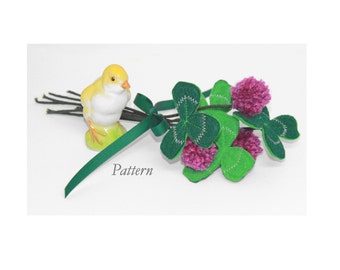 Pattern PDF for Felt Clover Bouquet Three & Four Leaf Clover and Flowers Instant Download