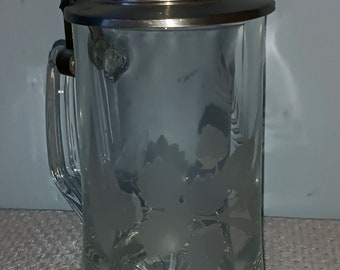 Glasbierkrug Humpen mit Zinndeckel