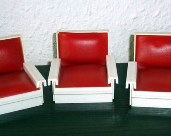 3 Sessel weiß/rot für die Puppenstube