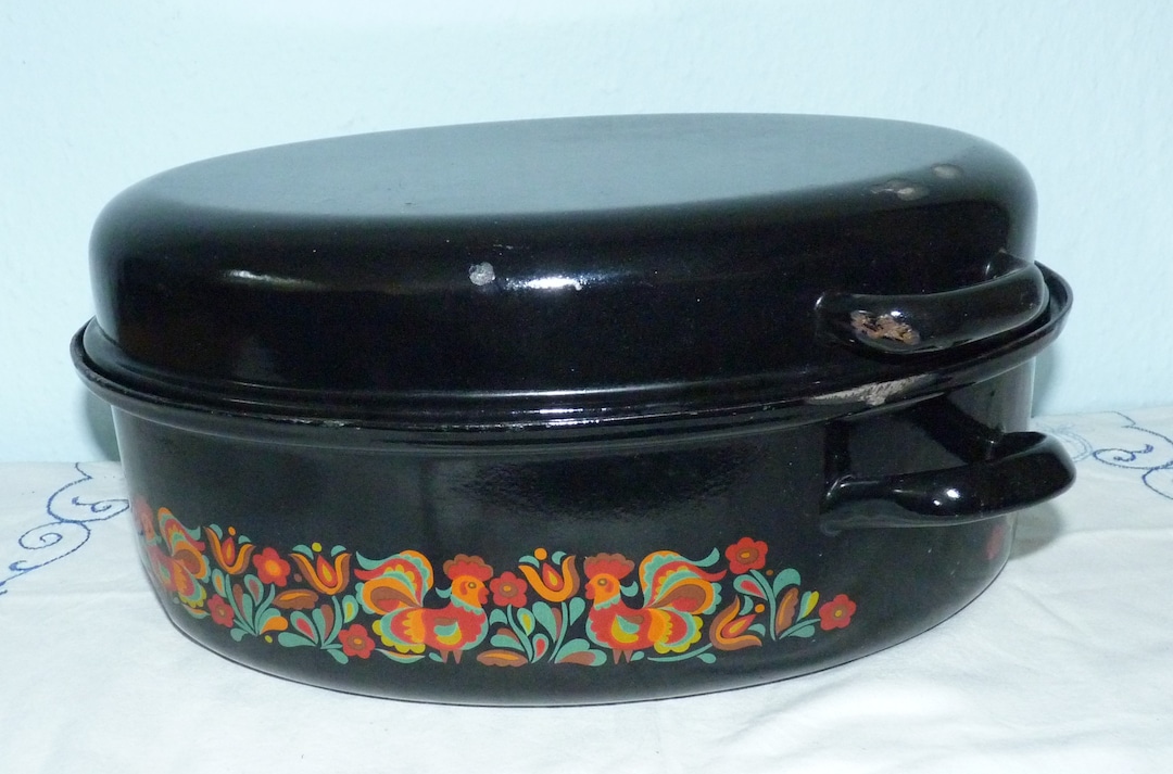 Large Enamel Roaster With Pattern - Etsy