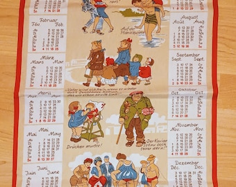 vintage Geschirrtuch Kalender 1990