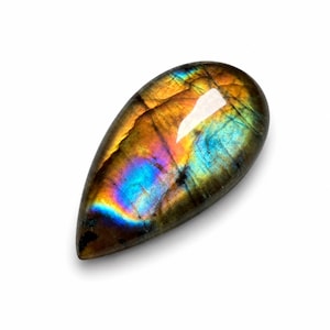 Purple Spectrolite, 22mm Natural 14Ct Pink Labradorite Pear Teardrop Cabochon, Flatback Sunset Flashy Statement Crystal for Wire Wrap Ring