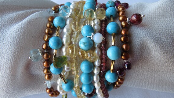 Silver Multi-Strand Beaded Bracelet with Turquoise Accents Sterling Silver Triple Strand Bracelet with Faceted  main image 2