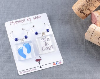 Gender Reveal Wine Charms - It's A Boy!, New Baby Wine Charms, Baby Shower Favors, Gender Reveal Party