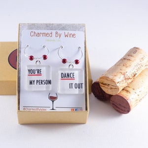 Greys Anatomy Wine Charm Pair, Grey&#39;s Anatomy Fan Gift, Dance It Out, You&#39;re My Person, Wine Lover Gift