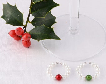 Christmas Wine Charms: Swarovski Pearls, christmas party favor, secret santa gift, gifts under 10 dollars