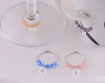 Swarovski Crystal Wine Charms:  Wedding, Mother of the Bride, Bridesmaid Gift (handmade set of 4)