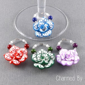 Flower Wine Charms (Set of 4) - Bridesmaid Gift, Bridal Shower Favor, Mother&#39;s Day Gift