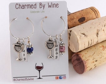 Custom Wine Charm Pair (His/Hers, His/His, Hers/Hers), Wedding gift, Engagement gift, gifts for him, gifts for her