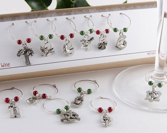 12 Days of Christmas: Holiday Wine Charms, Christmas Gifts, Holiday Decor, Secret Santa Gift