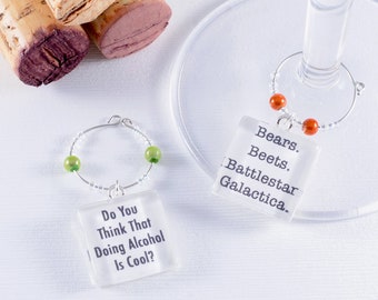 Wine Charm Pair: The Office, Bears. Beets. Battlestar Galactica, Dwight Schrute, Michael Scott