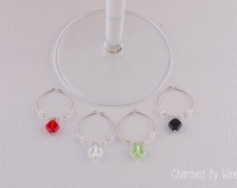 Wine Charms "Frosted Diamonds" (set of 4) - Wedding or Shower Favor, Gift idea, Home decor