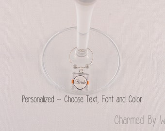 Custom Bridal Wine Charms - Choose text, style and color