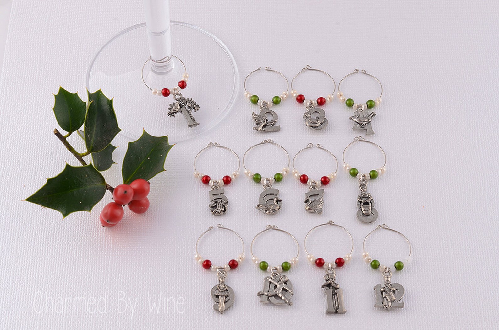 12 Days of Christmas Holiday Wine Charms, Christmas Gifts, Holiday