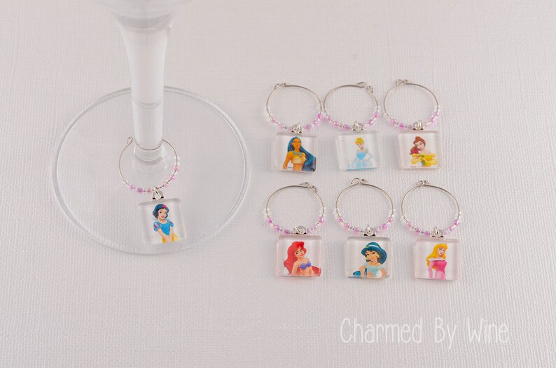Princess Wine Charms set of 7 Cinderella Ariel Snow Etsy