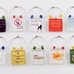 Gilmore Girls Wine Charms choose 2-8 charms: Luke's Diner, Dragonfly Inn, Stars Hollow, In Omnia Paratus Gilmore Girls Gift image 5