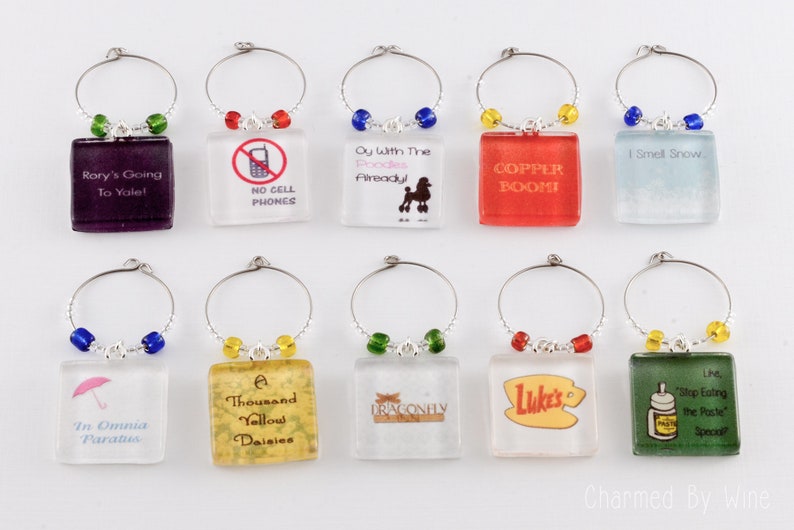 Gilmore Girls Wine Charms choose 2-8 charms: Luke's Diner, Dragonfly Inn, Stars Hollow, In Omnia Paratus Gilmore Girls Gift image 5