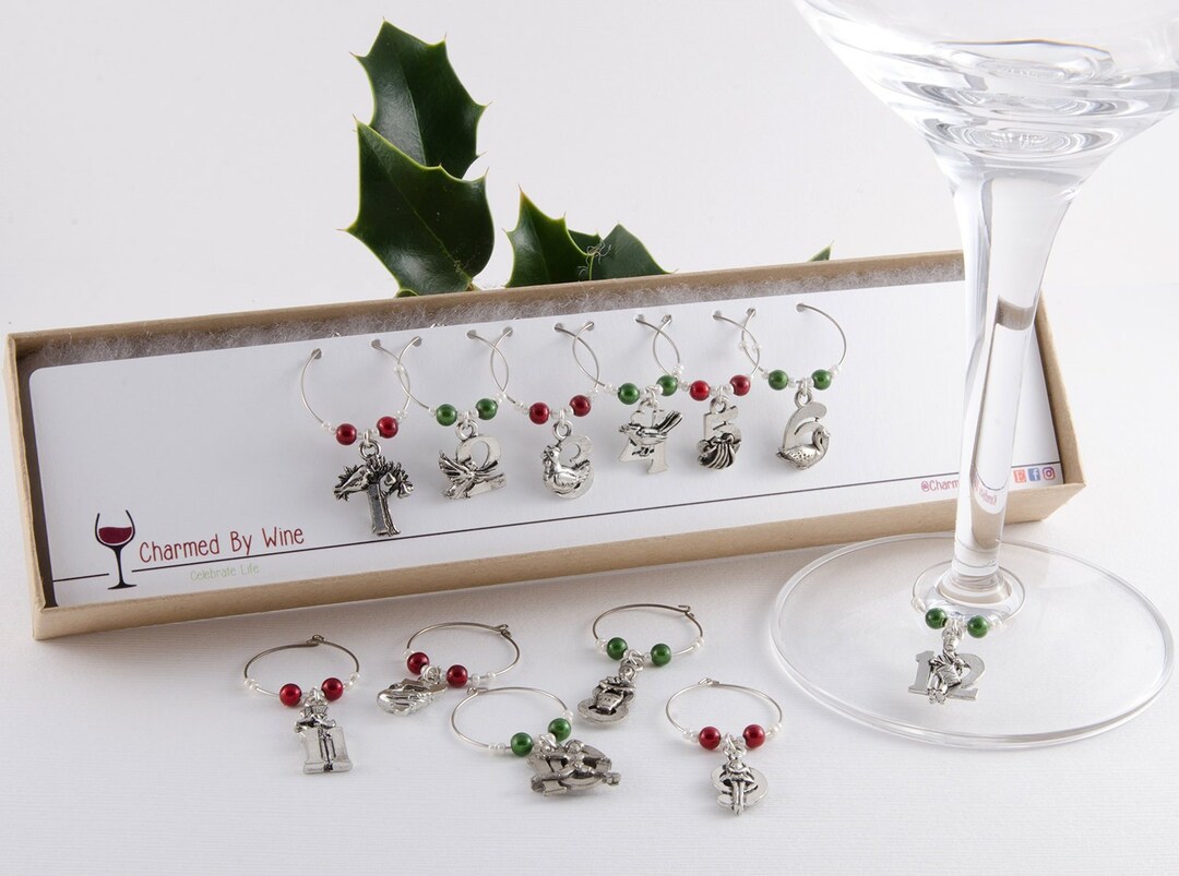 12 Days of Christmas Holiday Wine Charms, Christmas Gifts, Holiday