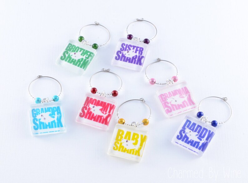 Shark Wine Charms: Choix de Bébé, Maman, Papa, Grand-père, Grand-mère, Sœur, Frère image 3